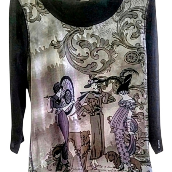 All Over MGM Print 3/4 Sleeve Sheer Arm Mesh. Longsleeve Dames & Dogs. L - Picture 5 of 7